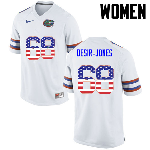 Women Florida Gators #68 Richerd Desir-Jones College Football USA Flag Fashion Jerseys-White